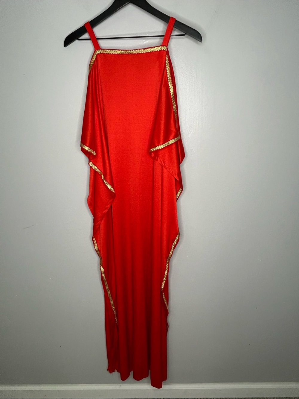 Vintage 70s Red Gold Trim Maxi Dress Hostess Gown Size 5/6